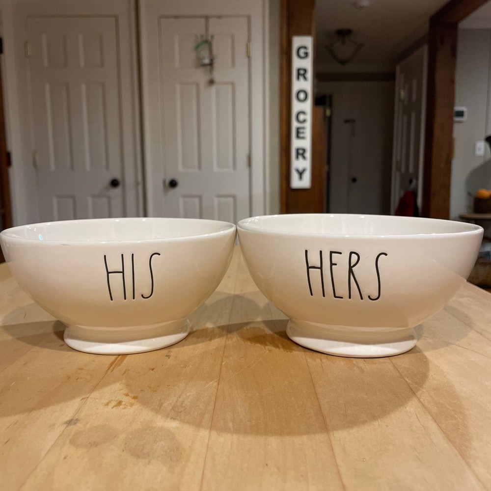 Rae Dunn Artisan Collection by Magenta HIS and HERS Bowl Set of 2 EUC